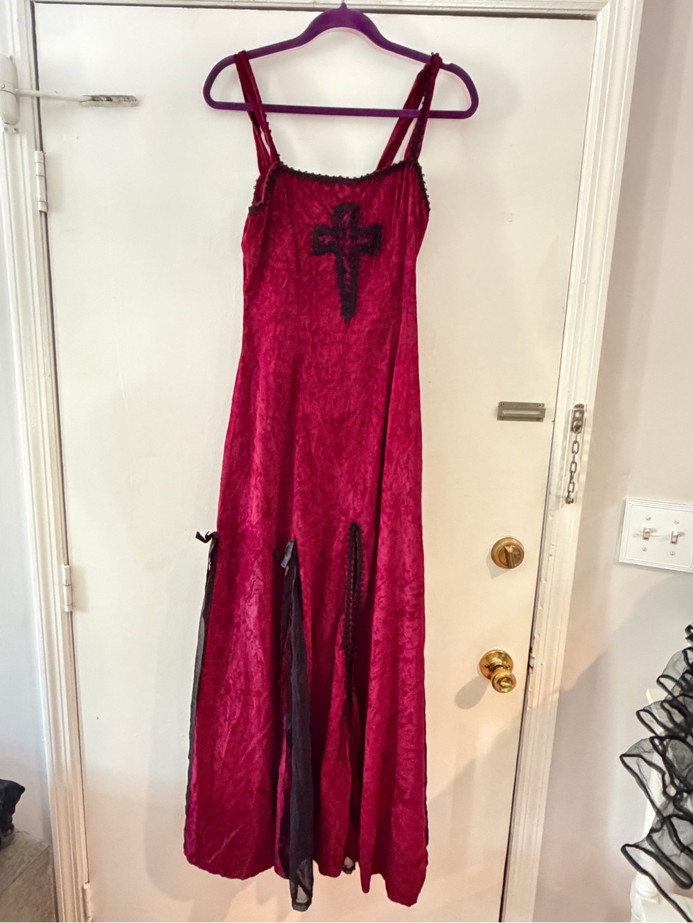 Crimson Velvet Gothic full length dress with dagger detail